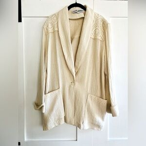 Vintage Beige Women's Blazer with Crochet Details